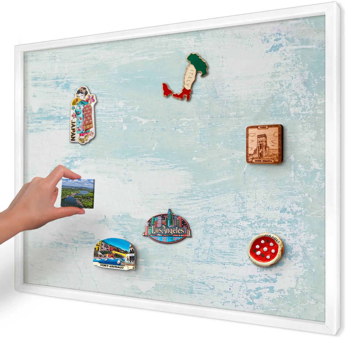 Artprintcave Wit Magneetbord mit Witte Lijst - 70x50 cm - Pastelkleurige Schaafwonden Bord Voor Magneten - Minimalist Memobord Keuken - Texturen