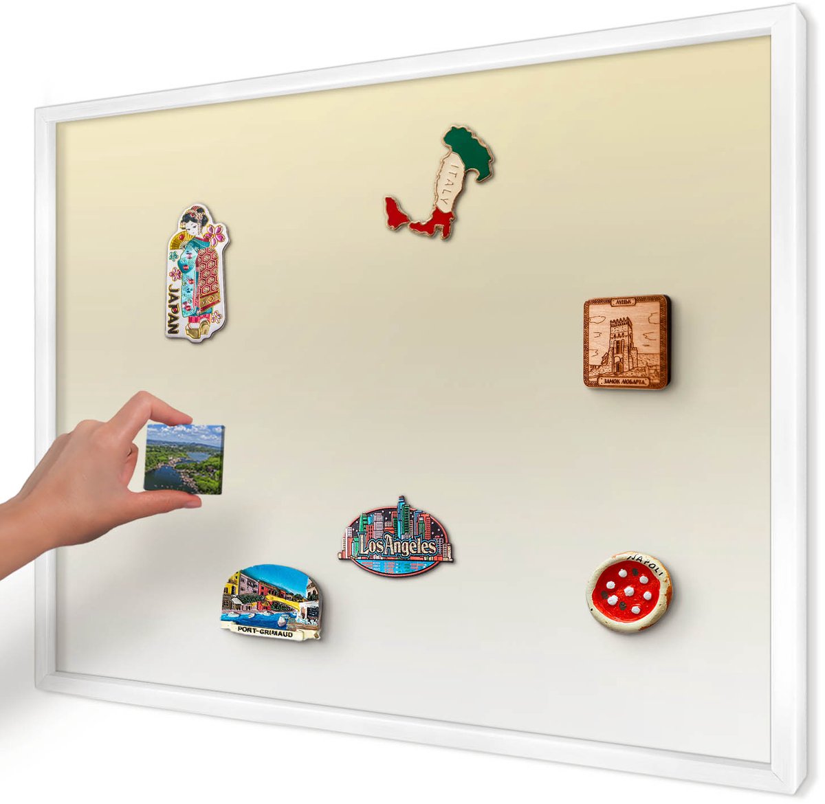 Artprintcave Beige Magneetbord mit Witte Lijst - 70x50 cm - Crèmekleurige Overgang Magnetisch Bord - Minimalist Wandbord Magnetisch - Achtergronden En Patronen