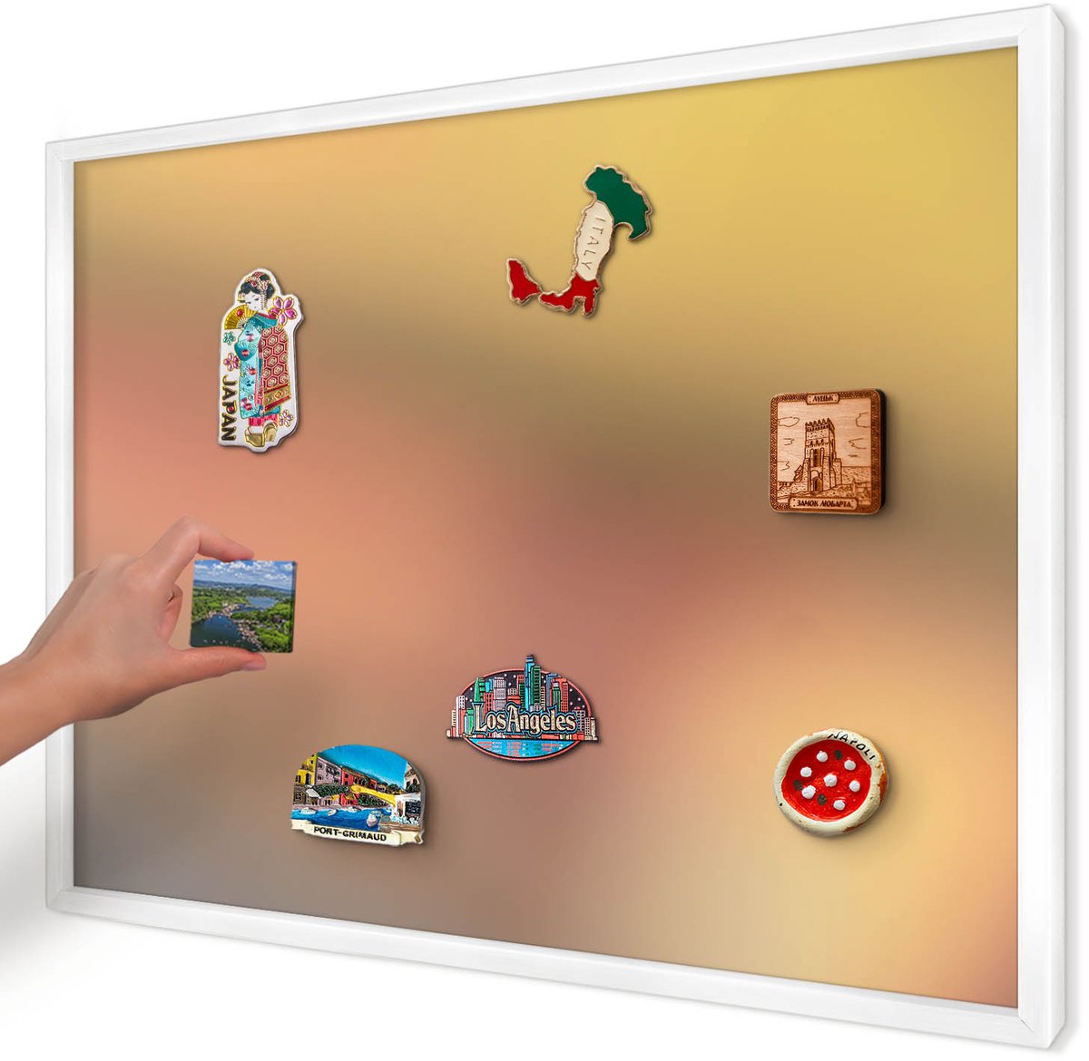 Artprintcave Geel Magneetbord mit Witte Lijst - 70x50 cm - Kleurrijke Gloed Magnetisch Bord - Abstract Magneet Bord mit Frame - Abstractie