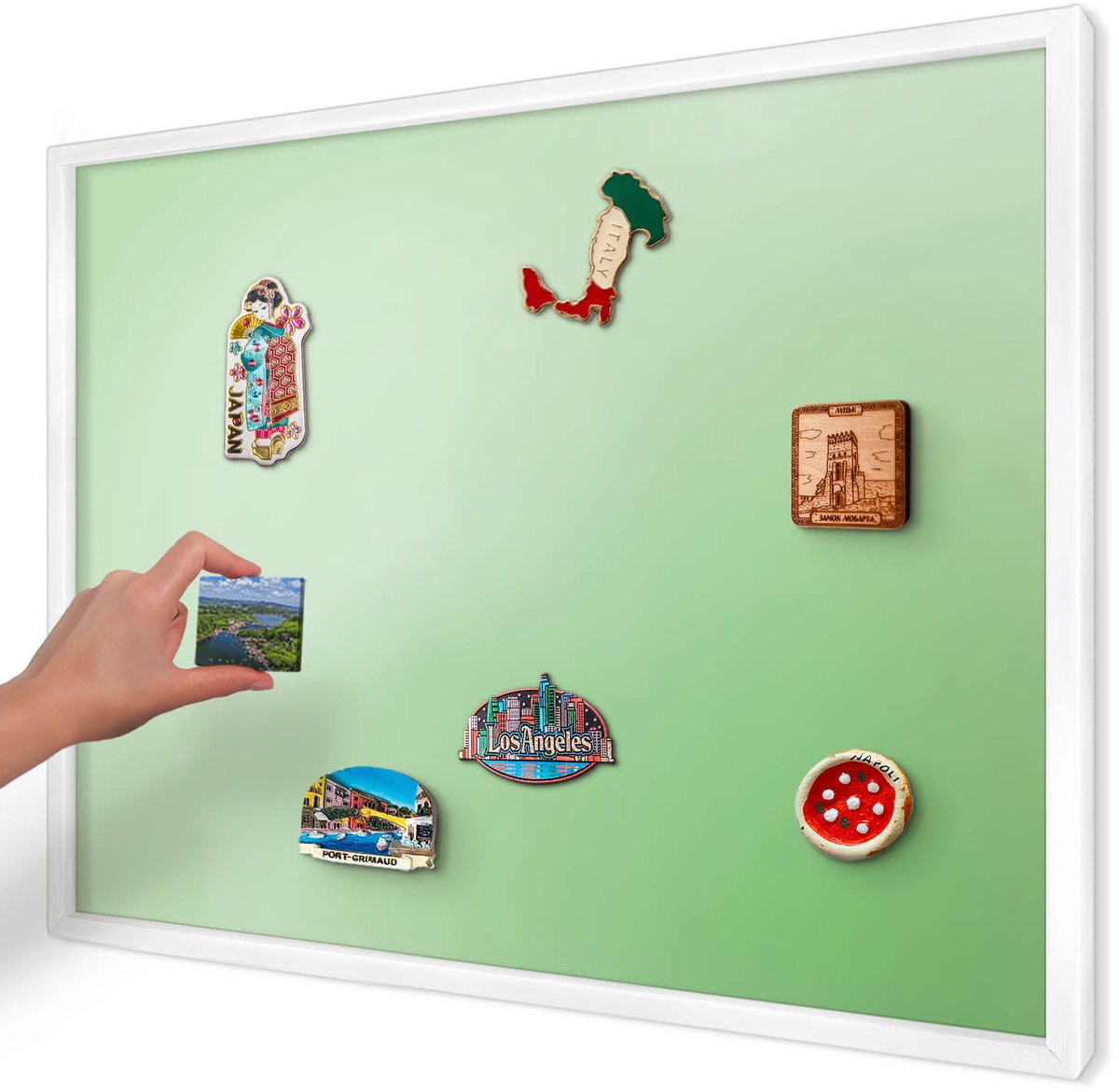Artprintcave Groente Magneetbord mit Witte Lijst - 70x50 cm - Groene Harmonie Magnetische Organizer - Minimalist Magneetbord Voor Foto's - Achtergronden En Patronen