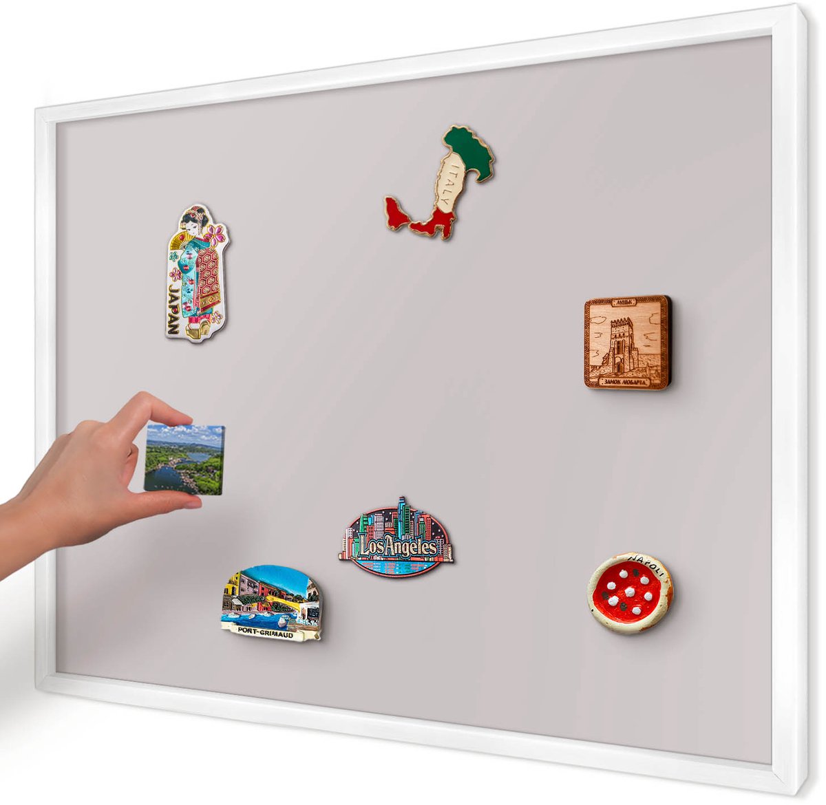 Artprintcave Roze Magneetbord mit Witte Lijst - 70x50 cm - Asgrijs Bord Voor Magneten - Minimalist Wandbord Magnetisch - Achtergronden En Patronen