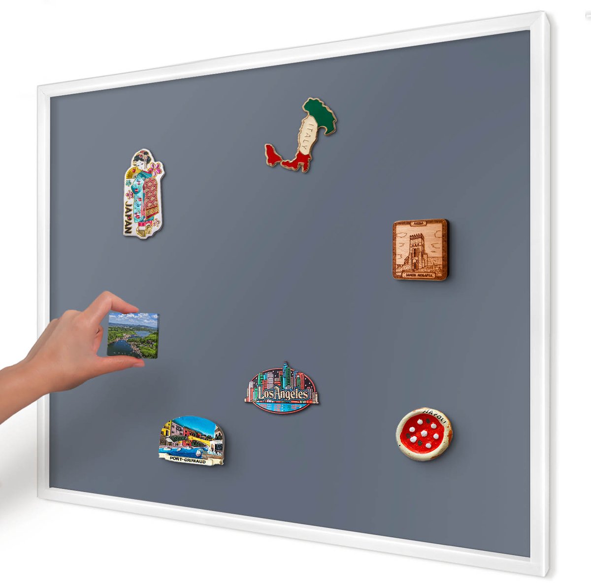 Artprintcave Marine Magneetbord mit Witte Lijst - 80x60 cm - Koelgrijs Wandbord Magnetisch - Minimalist Memobord Keuken - Achtergronden En Patronen