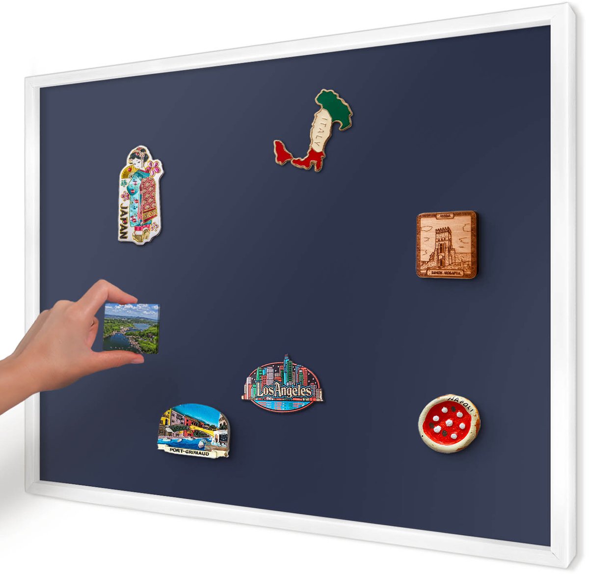 Artprintcave Marine Magneetbord mit Witte Lijst - 70x50 cm - Donker Marineblauw Magnetische Organizer - Minimalist Magnetisch Bord Voor Magneten - Achtergronden En Patronen