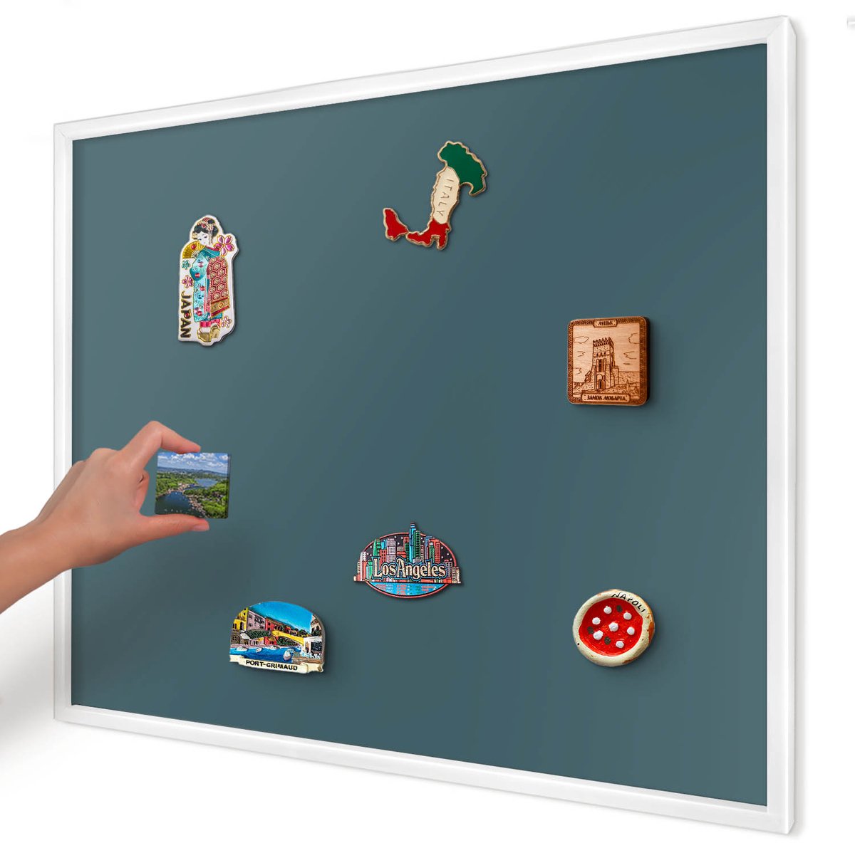 Artprintcave Turkoois Magneetbord mit Witte Lijst - 80x60 cm - Donker Turkoois Memobord Keuken - Minimalist Magnetisch Bord - Achtergronden En Patronen