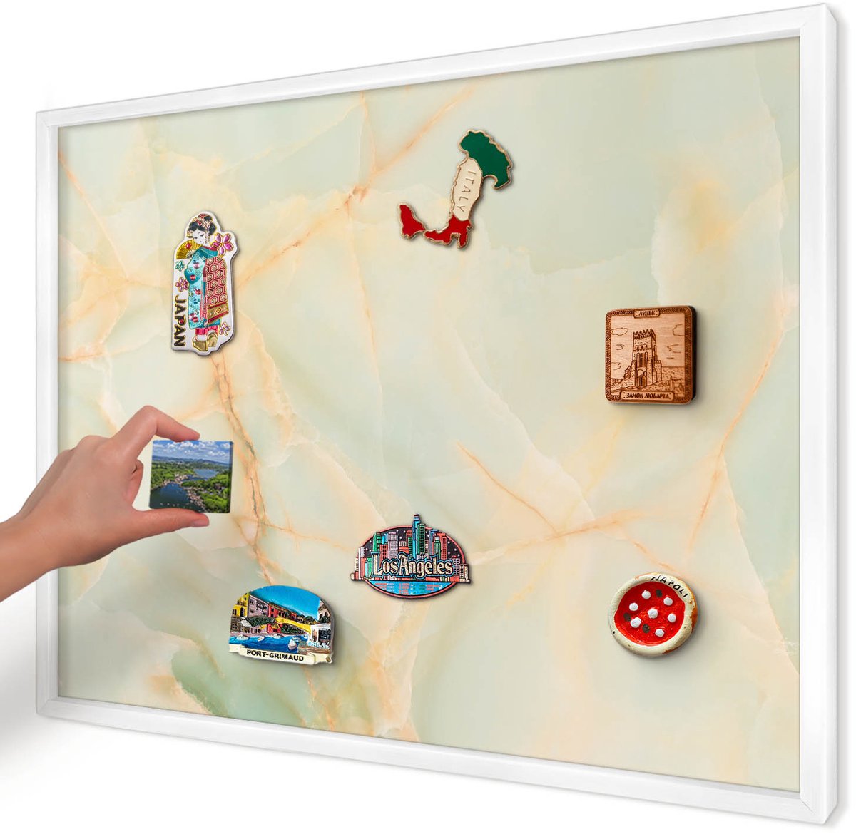 Artprintcave Romig Magneetbord mit Witte Lijst - 70x50 cm - Marmeren Elegantie Magnetische Organizer - Modern Bord Voor Magneten - Texturen