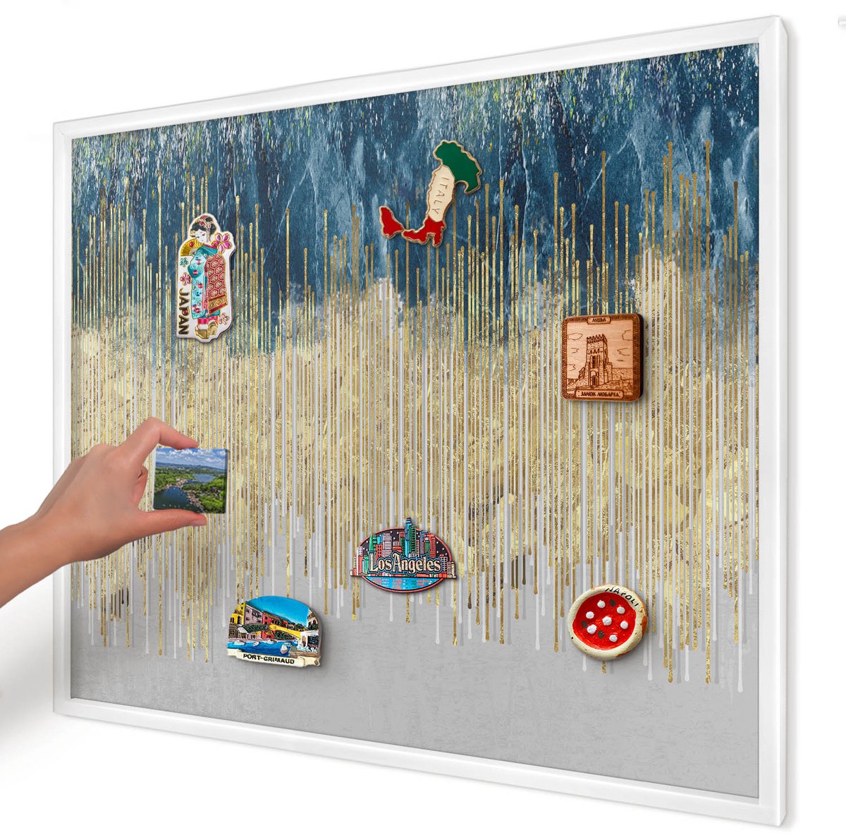 Artprintcave Marine Magneetbord mit Witte Lijst - 80x60 cm - Abstracte Bos Memobord Keuken - Abstract Magnetisch Bord Voor Magneten - Abstractie