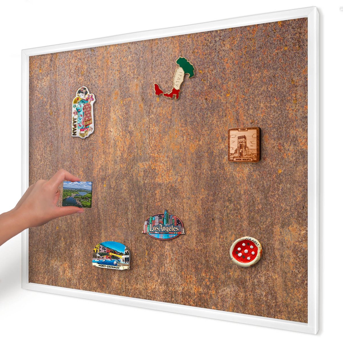 Artprintcave Bruin Magneetbord mit Witte Lijst - 80x60 cm - Roestige Elegantie Notitiebord - Industrieel/Loft Magneetbord Voor Foto's - Texturen