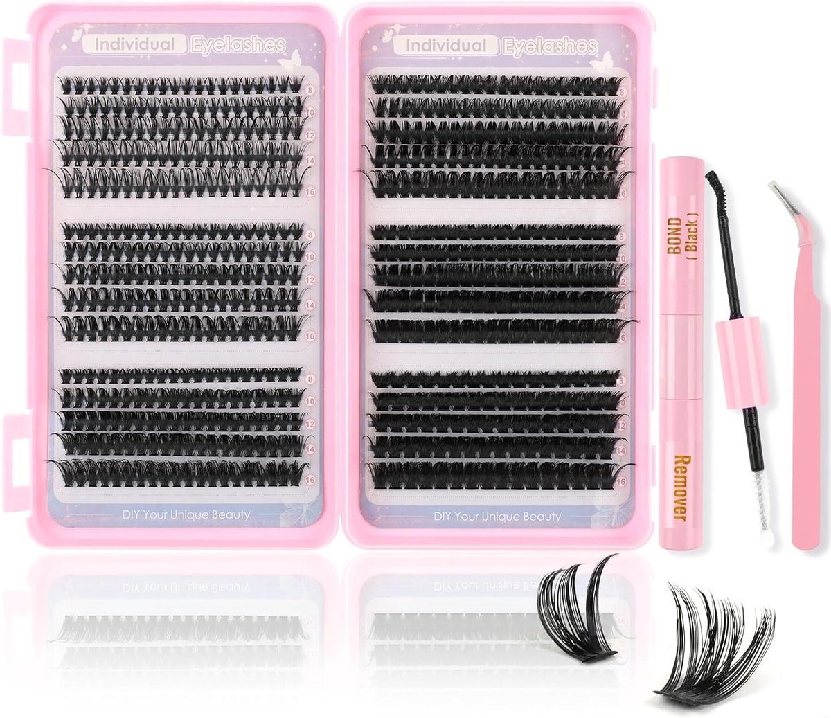 Cluster Wimpers Set 580PCS - Natuurlijke D Curl - Inclusief Lijm, Verwijderaar & Pincet - Voor DIY Wimperextensions - ShopVlot