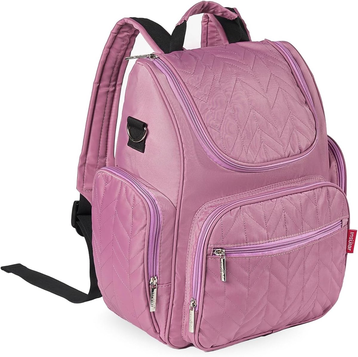 SnelShoppen - Waterdichte Lichtgewicht Baby Luiertas Rugzak, Multifunctionele Nylon Luiertas met Verschoningsmat en Wandelwagenriemen, Paars, Draagbar