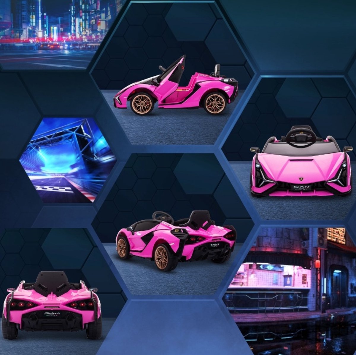 COVREO Kinderauto Lamborghini pink, kunststof, 3-5 km per uur, afstandsbediening