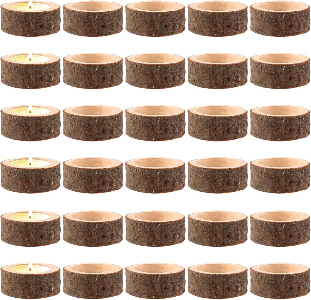 Theelichthouders set van 30 - Houten kaarsenhouders - 40 mm diameter - Rustieke decoratie voor feesten - SnelShoppen
