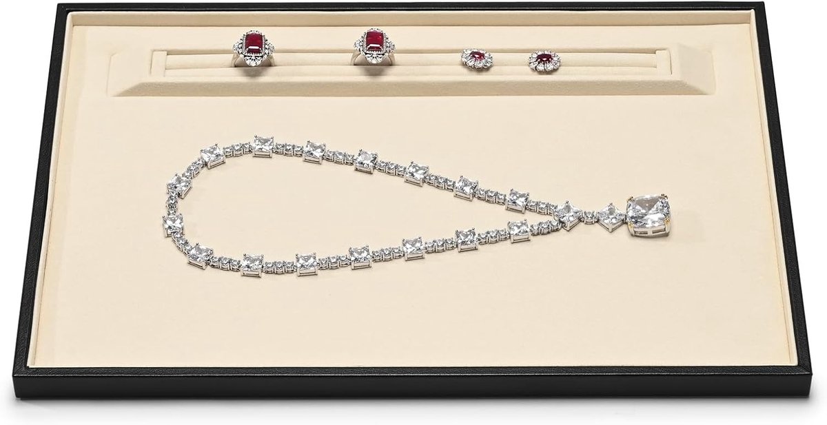 Beige sieradendienblad voor ringen, halskettingen, oorbellen en armbanden - multifunctionele organizer voor sieraden (groot)