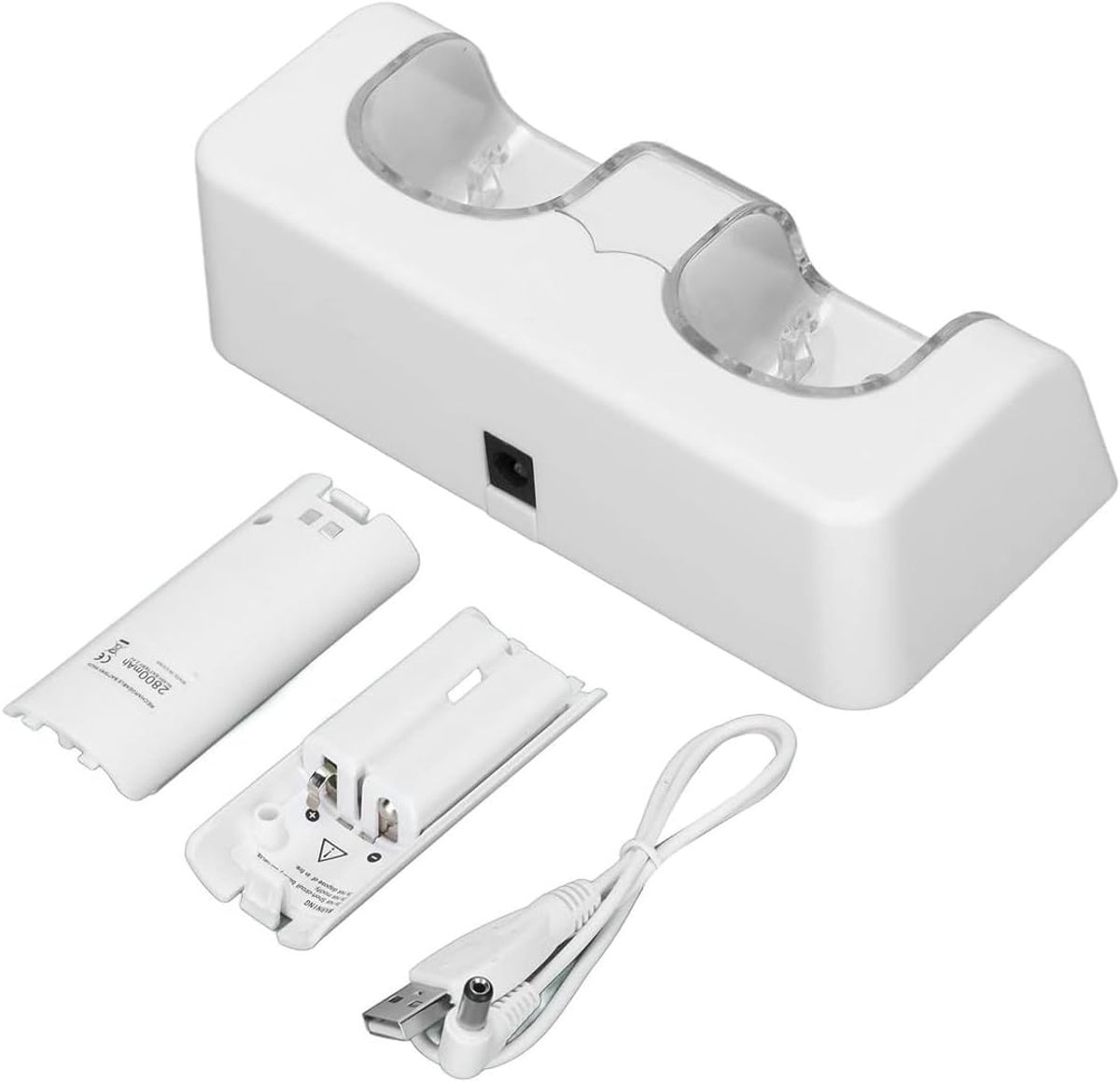 SnelShoppen - Controller Oplaadstation met Oplaadbare Batterijen, Draagbaar Dubbel Dock, USB Voeding, Wit, Geschikt voor Wii, PC en Meer