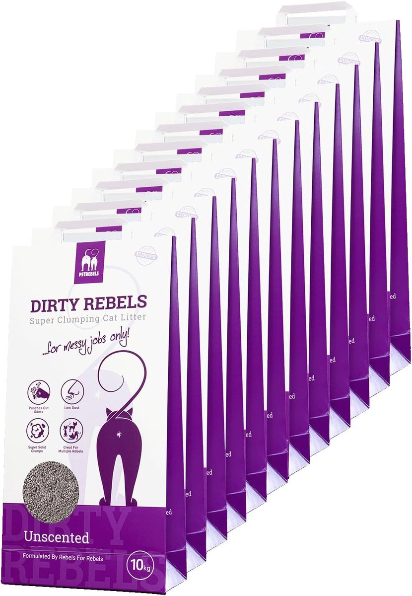 SnelShoppen - Dirty Rebels Kattenbakvulling 6-Pack - 6 x 10 Liter - Geurloos / Zonder Geur - Klontvormend - 100% Natuurlijk Product - Premium Kwalitei