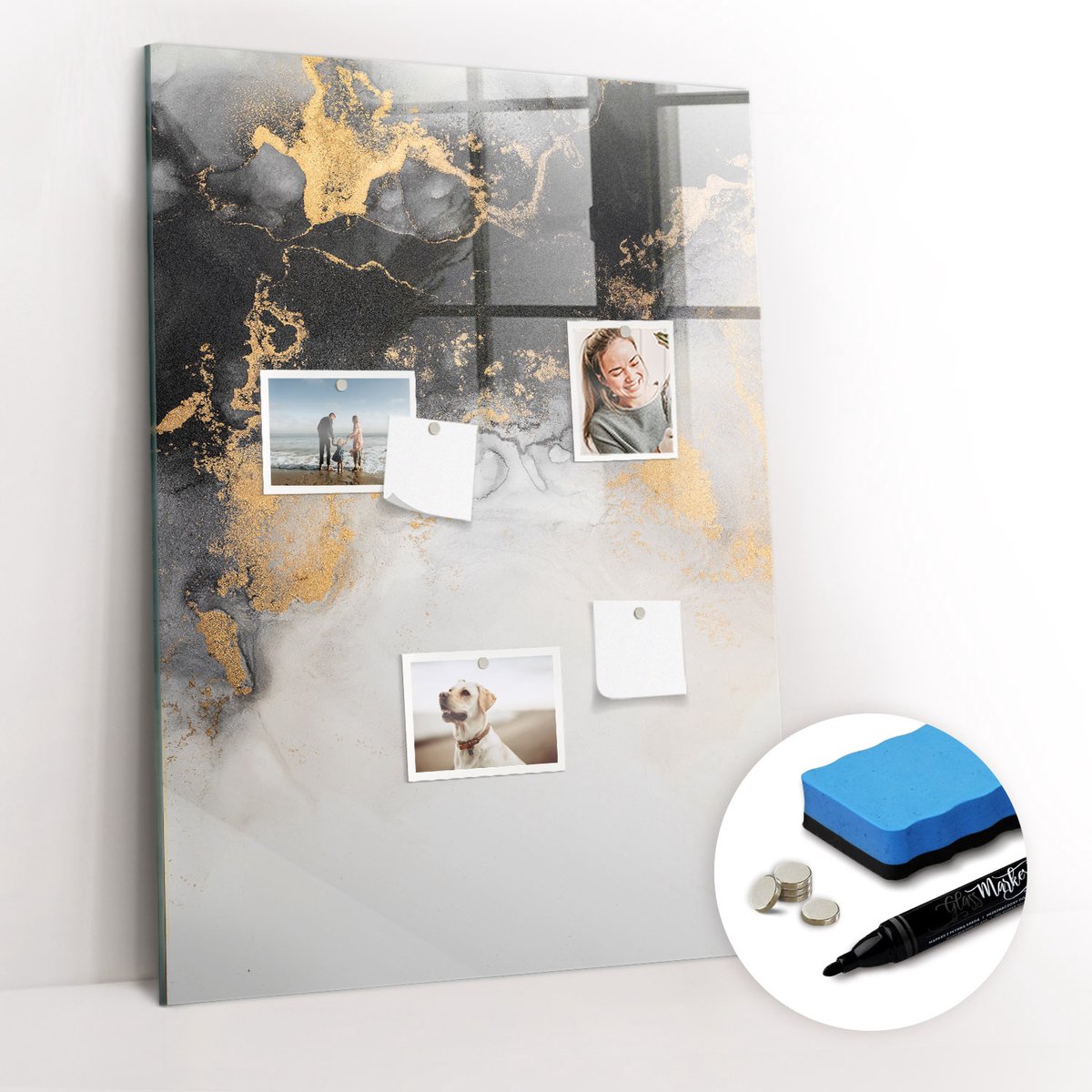 Tulup Whitebord - Abstracte kunst marmer - 70 x 100 cm - Veelkleurig Magneetbord Rechthoekig - Gratis 5 Sterke Magneten + Whiteboard Marker & Wisser - Industrieel Wandbord - Magnet Board - Ideeënbord Thuiswerkplek