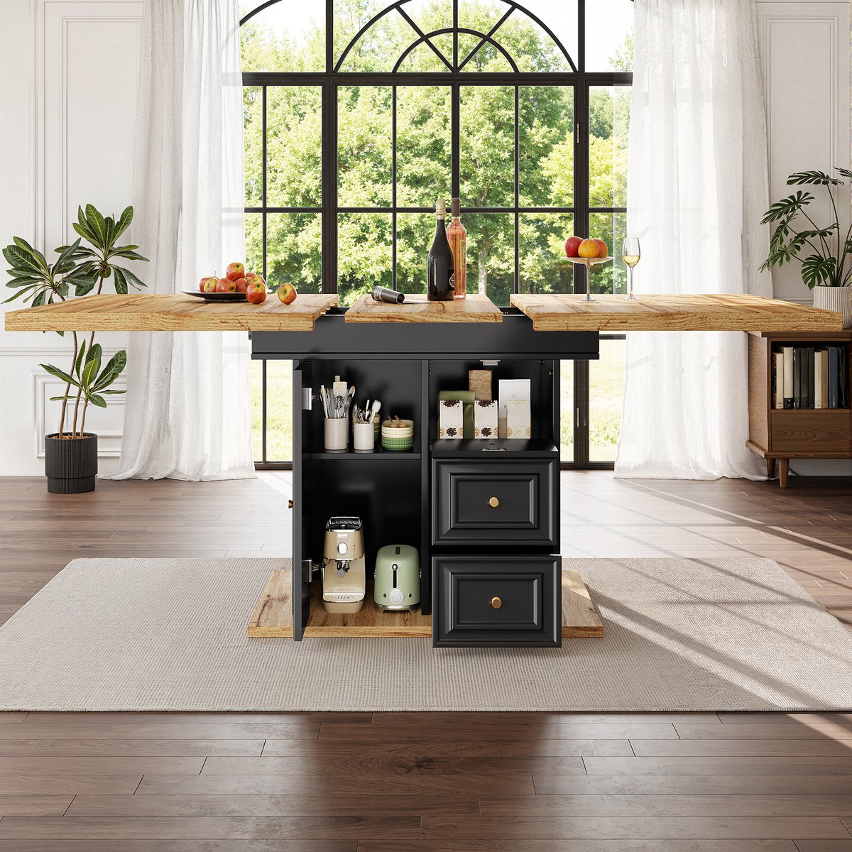 KOMHTOM - Uitschuifbare Eettafel - Houten Tafel met LED-verlichting - 110/140 x 80 x 75 cm - Voor Keuken, Eetkamer, Terras en Tuin - Geschikt voor 6 Personen