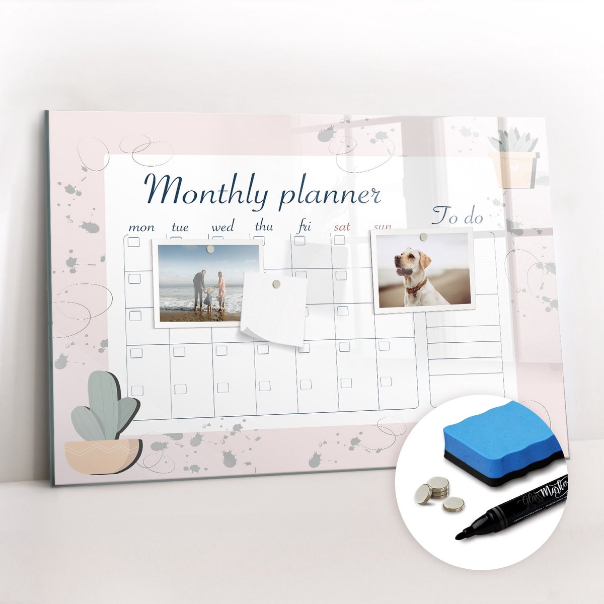 Tulup Whitebord - Maandplanner - 60 x 40 cm - Wit Memobord Glas - Gratis 5 Sterke Magneten + Whiteboard Marker & Wisser - Wanddecoratie Kantoor - Memobord Glas - Inspiratiebord Kantoor