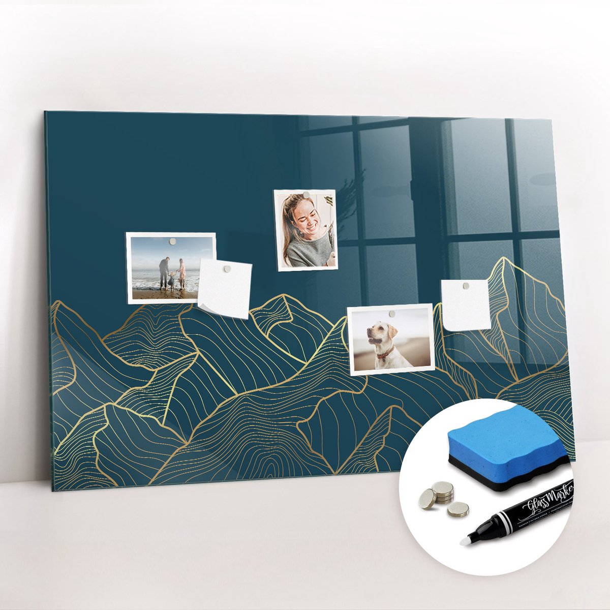 Tulup Whitebord - Schets van de bergen - 90 x 60 cm - Marine Magnetisch Bord - Gratis 5 Sterke Magneten + Whiteboard Marker & Wisser - Stylish Memo Board - Magnetisch Bord - Planning Muur