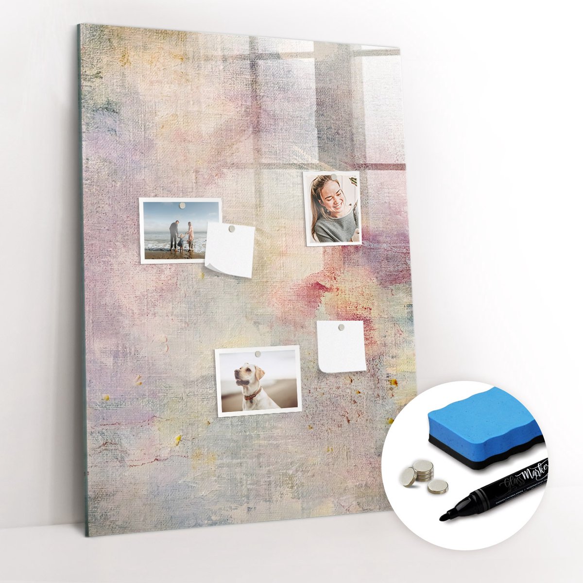 Tulup Whitebord - Verfvlekken - 70 x 100 cm - Veelkleurig Decoratieve magneetborden met print - Gratis 5 Sterke Magneten + Whiteboard Marker & Wisser - Industrieel Wandbord - Memo Bord - Inspiratiebord Kantoor