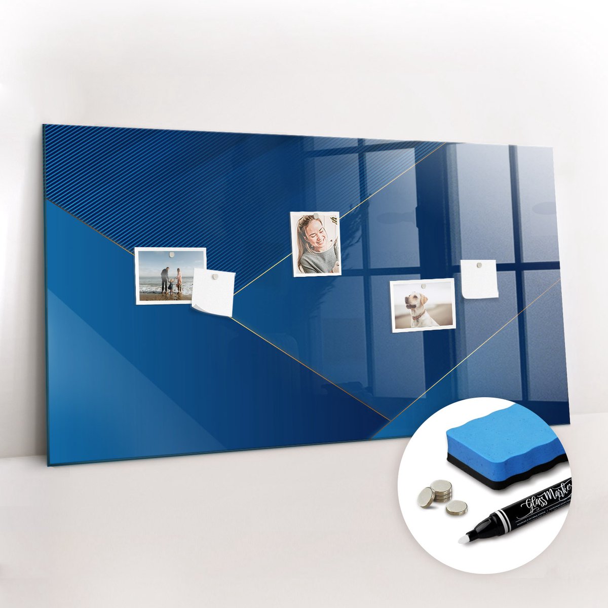 Tulup Whitebord - Decoratieve abstractie - 120 x 60 cm - Marine Memo Bord - Gratis 5 Sterke Magneten + Whiteboard Marker & Wisser - Stylish Memo Board - Memobord Glas - Planning Muur