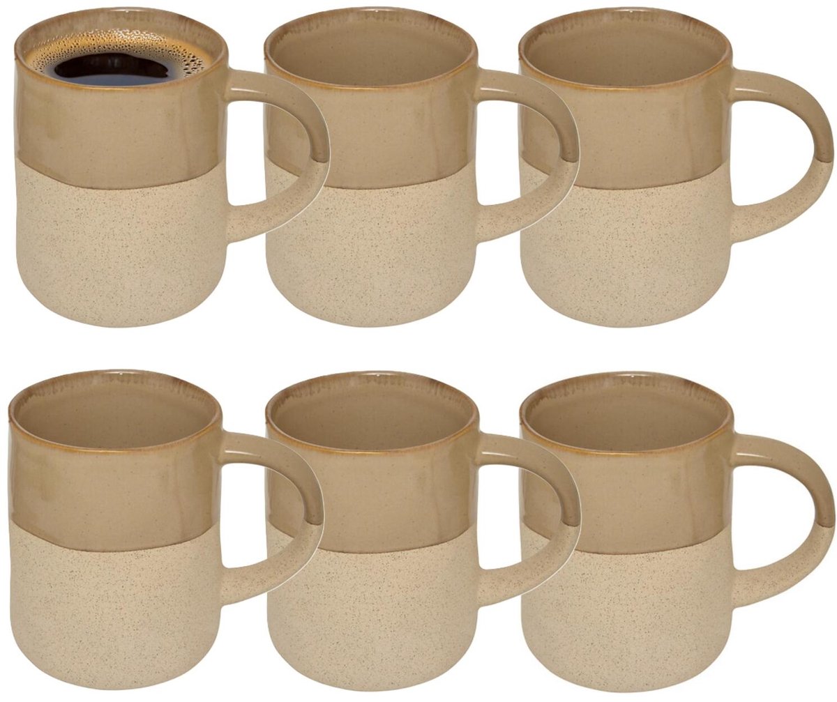Secret de Gourmet koffie kopjes - Ancient Cairo - 6x stuks - taupe/beige - 340 ml - mokken - keramiek - met stijlvol decoratie motief