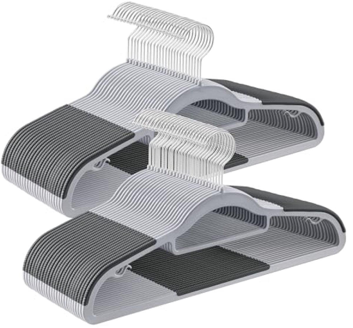 Huis Geluk Kleerhangers Set van 50 - Dunne Antislip Kledinghangers - Kunststof - 42 cm Breed - 360° Draaibare Haak - Grijs