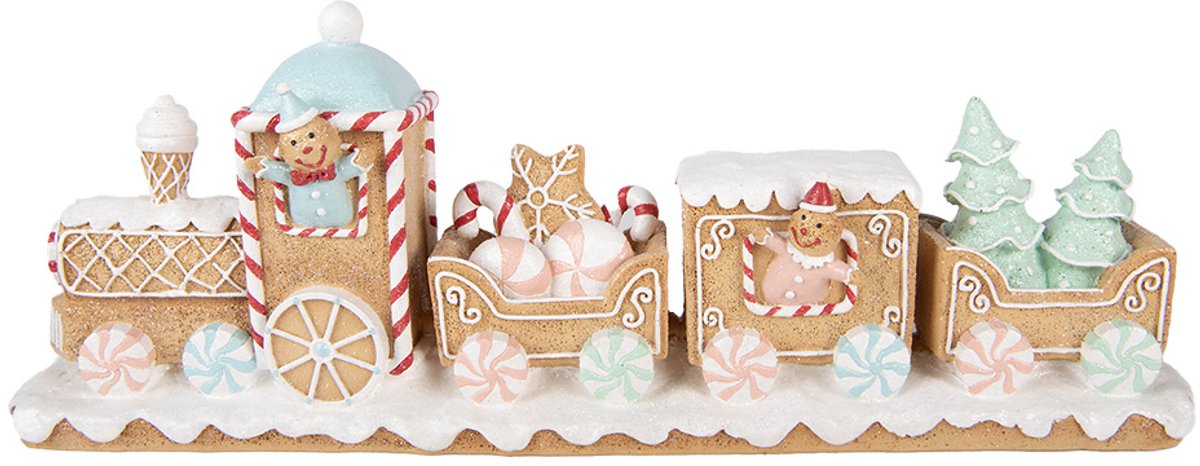 Clayre & Eef Kerstdecoratie Beeld Trein 47x10x17 cm Bruin Kunststof