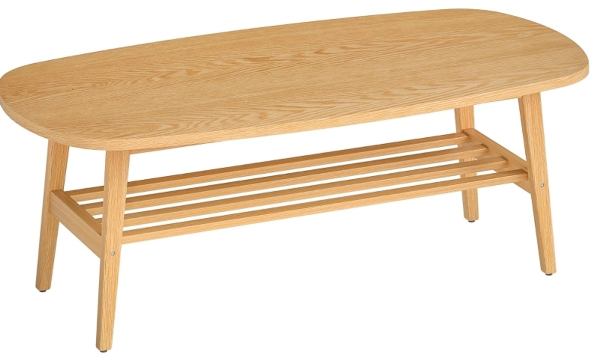 FloraGrace Salontafel - Ovale Koffietafel Met Open Opbergplank - Voor Woonkamer En Slaapkamer - Hout - 120x60x42 Cm - Natuurlijke Houtkleur