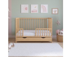 Love For Sleep Asher Babybedje 2-in-1 – Meegroeibed 120x60 cm – Inclusief Comfortabel Matras, Ruime Schuiflade & Extra Uitvalbeveiliging – Massief Grenenhout – Natuurlijk Grenen