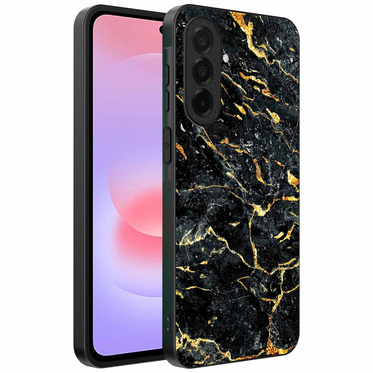 Geschikt voor Samsung Galaxy A37 Telefoonhoesje met Zwart Goud Marmer Opdruk - TPU Backcover Case Black Gold Marble Design - Zwart Goud - Smartphonica geschikt voor Samsung Galaxy A37
