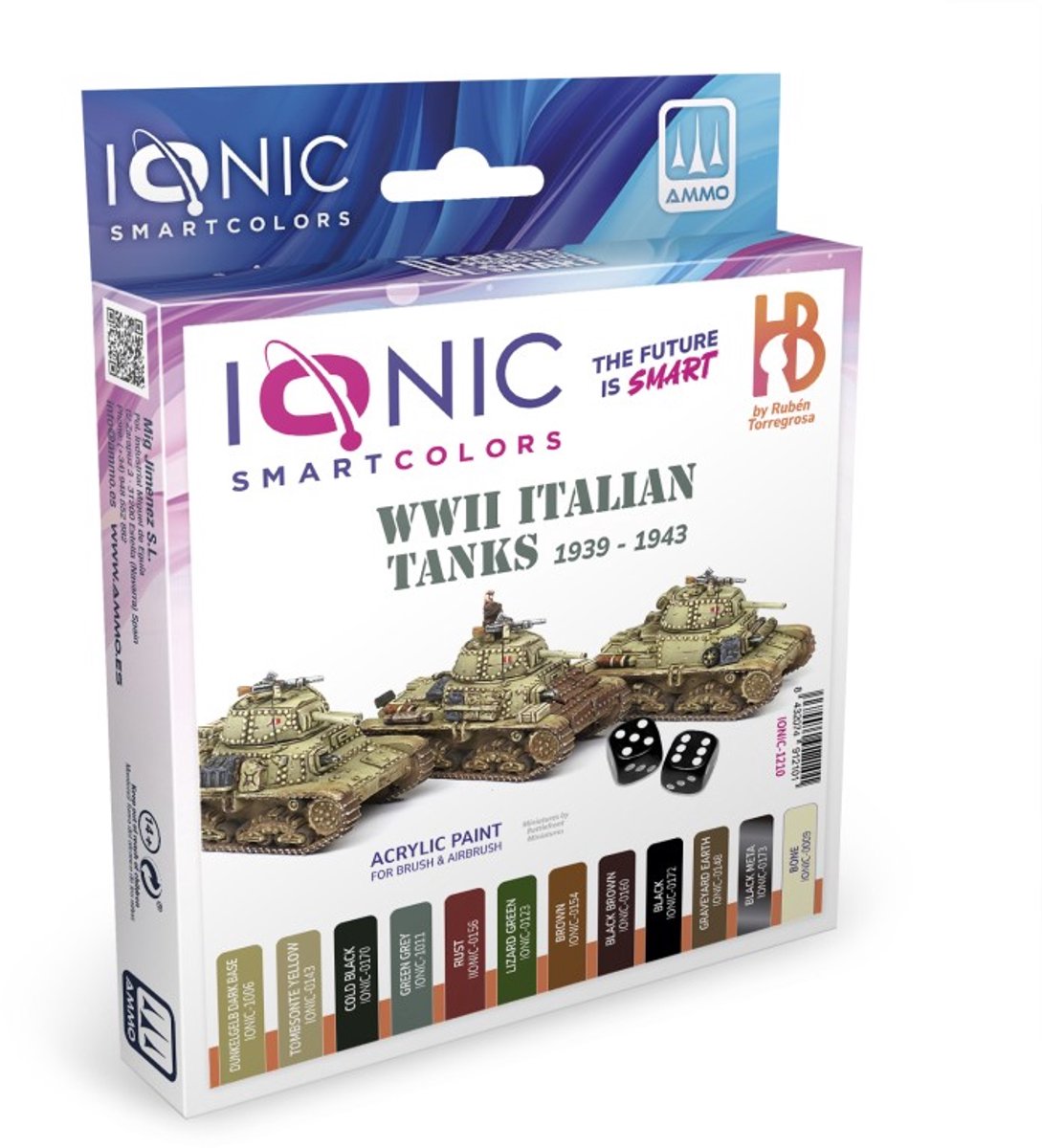 AMMO by Mig Jimenez Hobbyverf Acrylverf - MIG IO1210 Ionic Smart Colors - WWII Italian Tanks 1939-1943 Kleurenset - Acryl Set 12x20 ml Verf set - 12x 20 ml