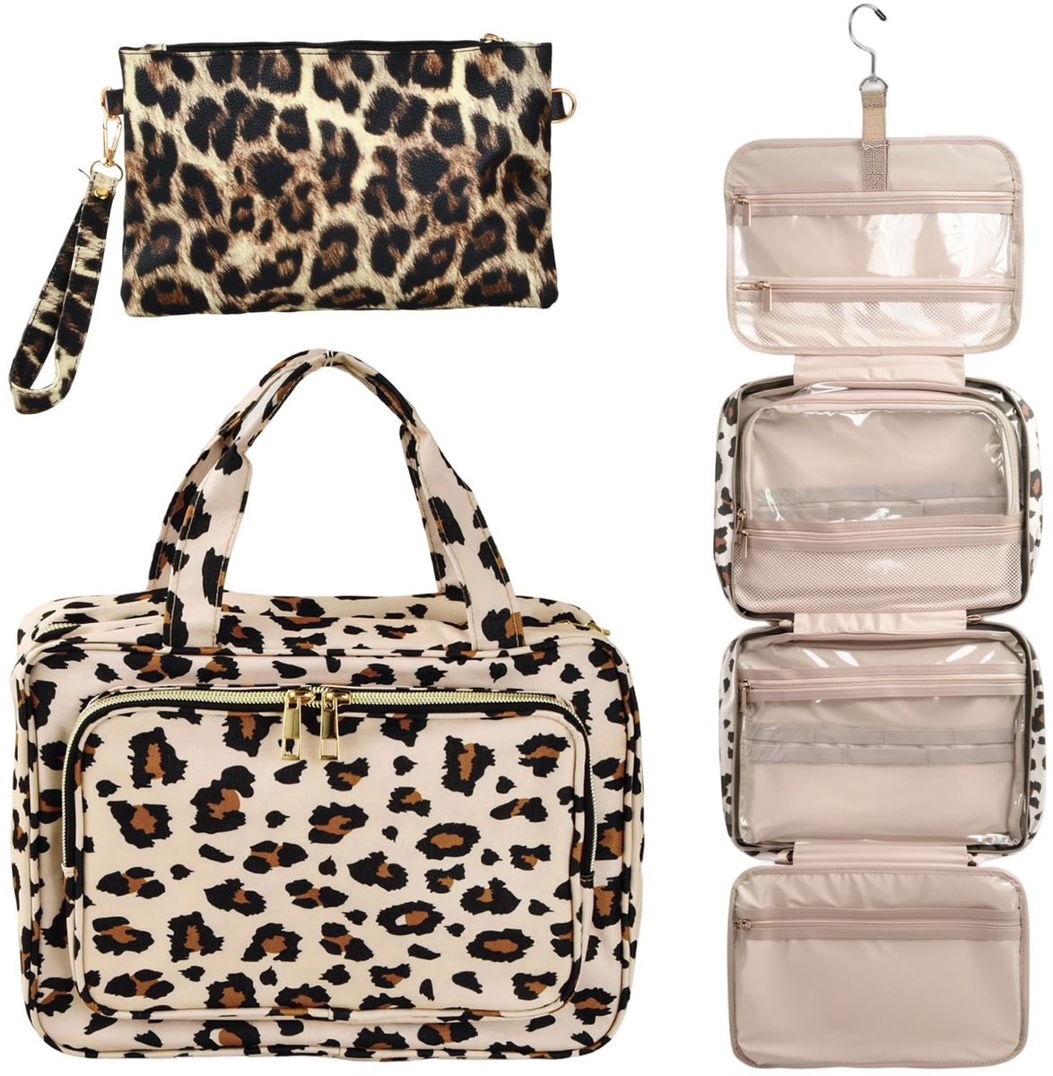 Omgoods - Dames Toilettas met Haak - Reiscosmeticabag met Luipaardpatroon