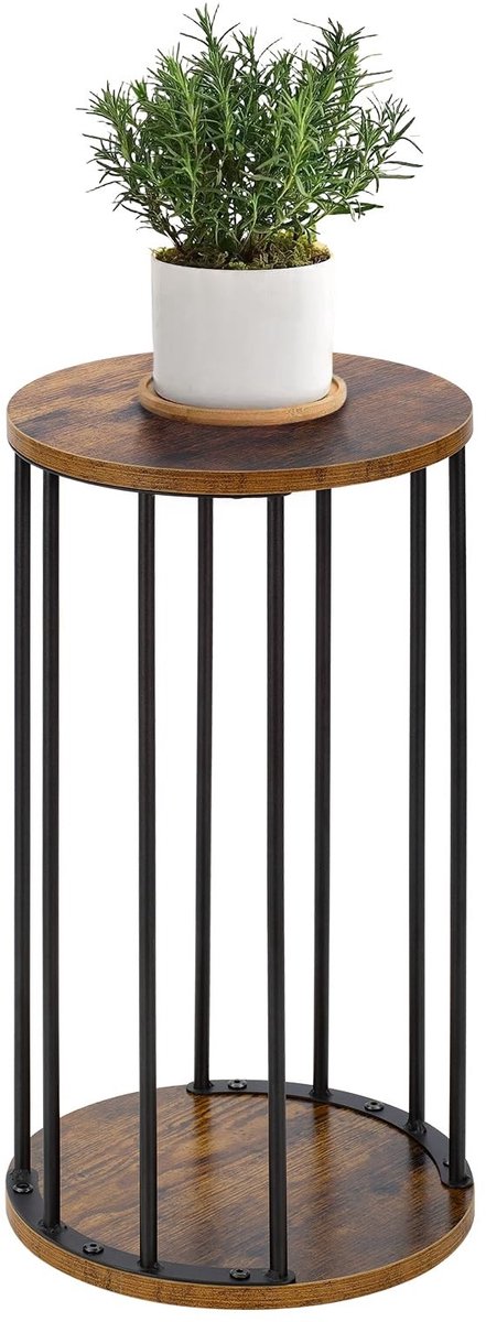 Omgoods - Rond Metaal Plantenstandaard 55 cm in Vintage Bruin en Zwart