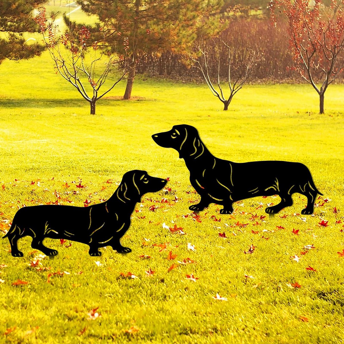 Omgoods - 2 Stuks Metalen Hond Tuindecoratie voor Buiten