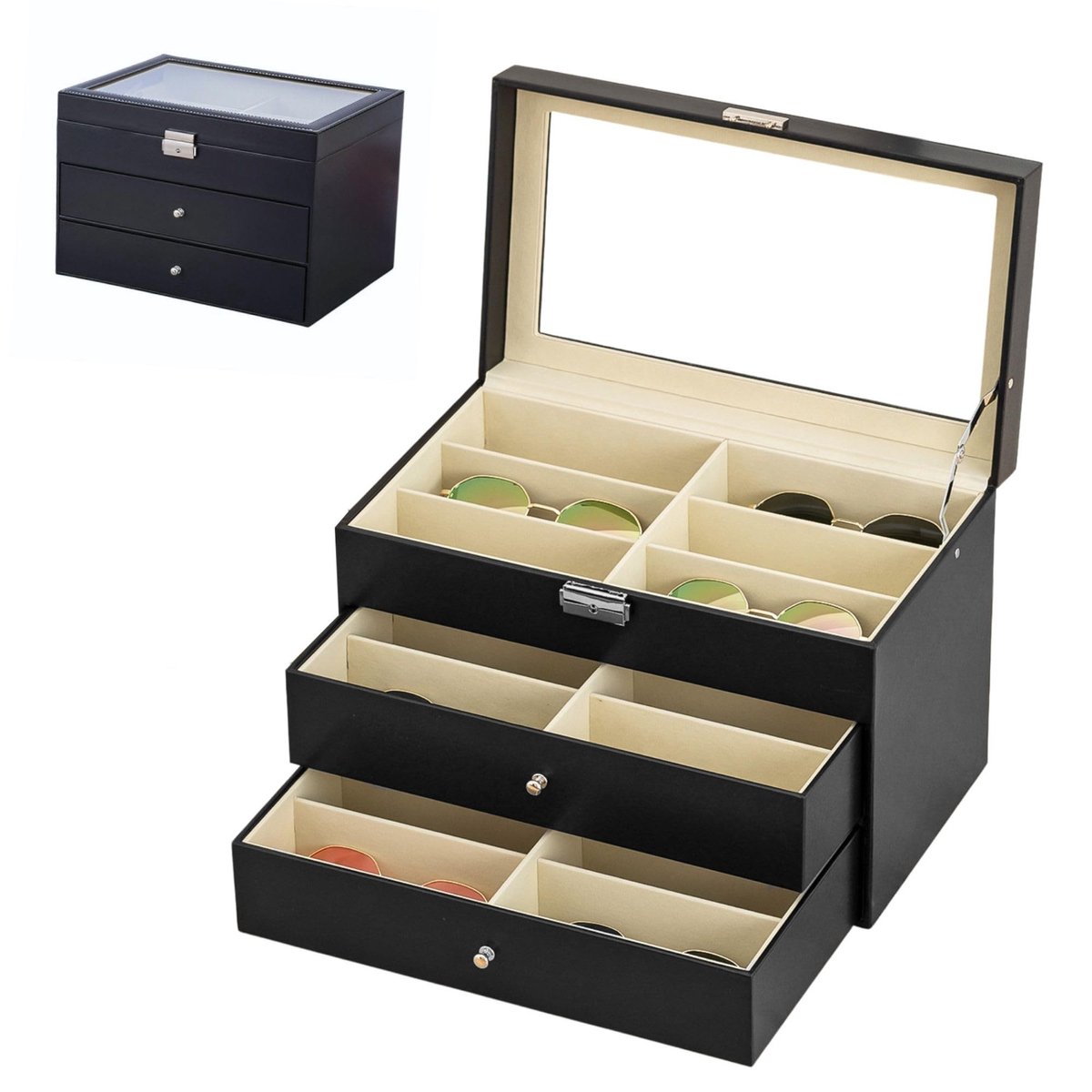 Omgoods - Brillenbox met 8 Vakken en Transparant Deksel