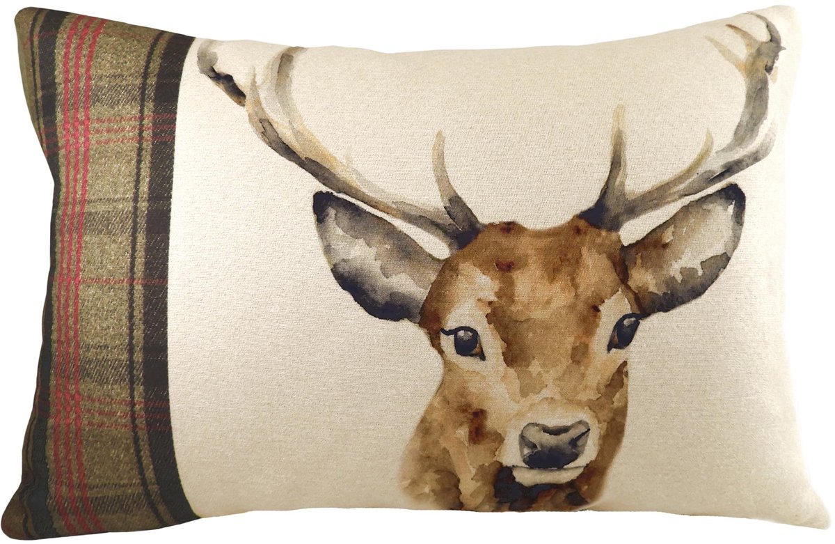 Omgoods - Sierkussen Hert Schotse Ruit Meerkleurig 43x43cm