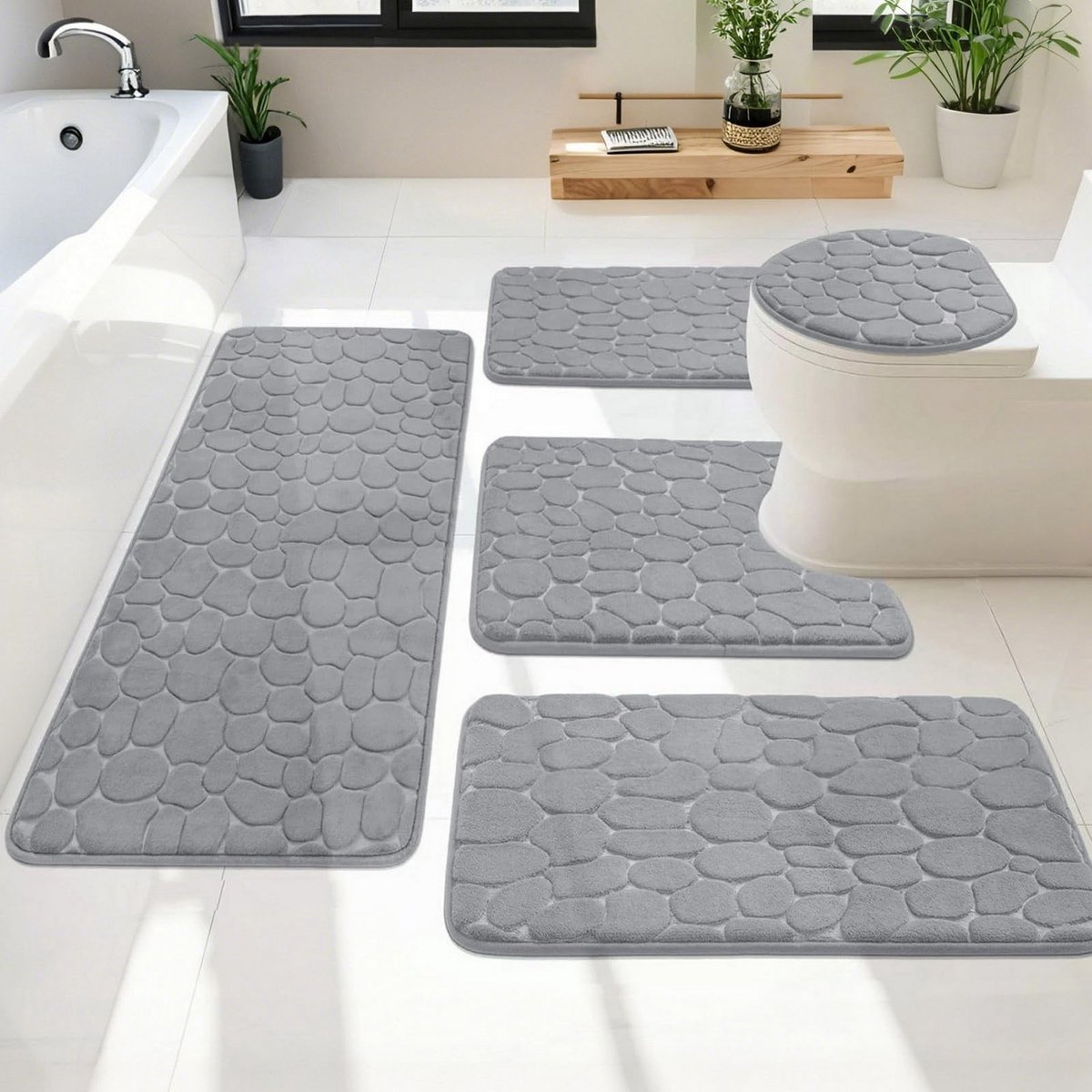 Omgoods - Set van 5 Badmatten, Absorberend en Wasbaar