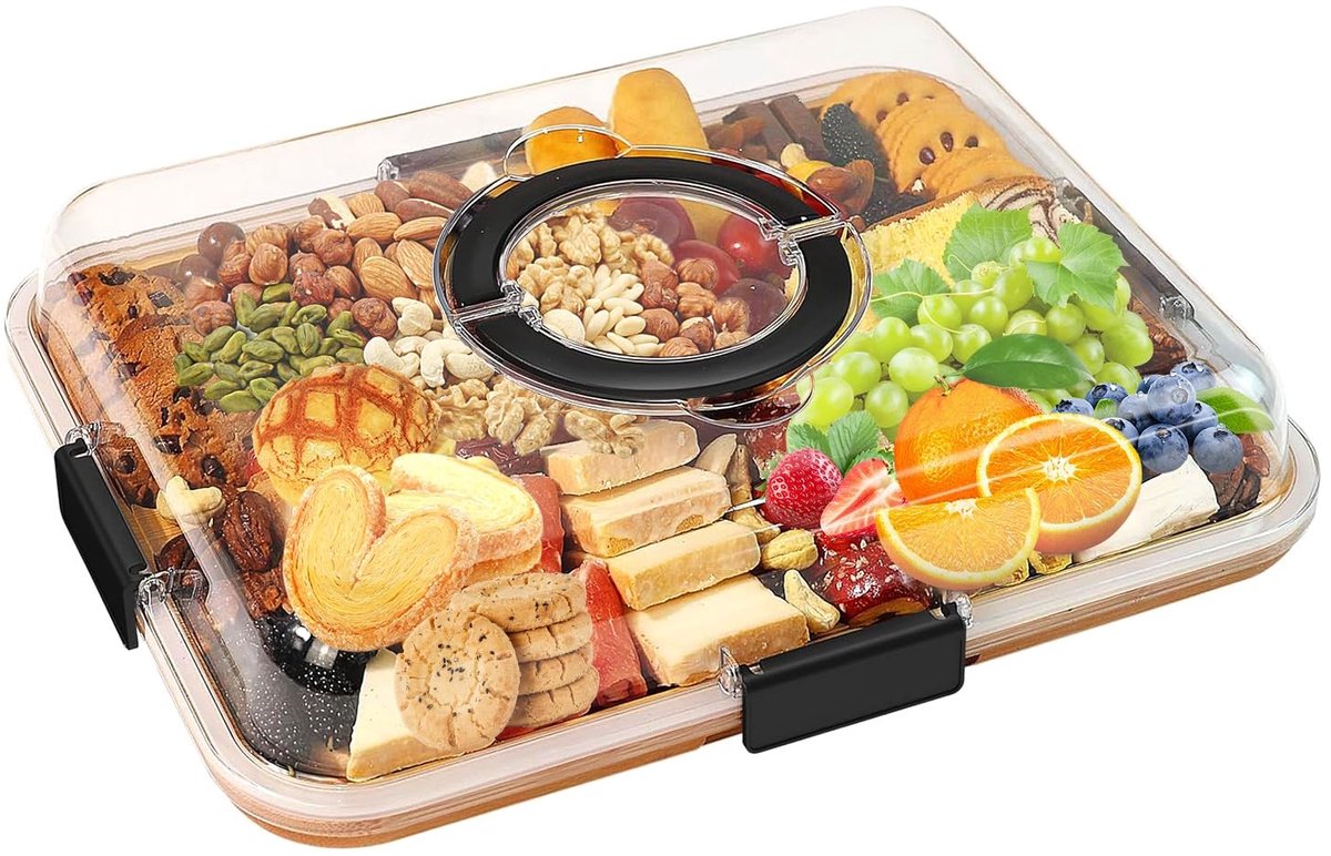 Omgoods - Houten Snackboard met Transparante Deksel en Handvat