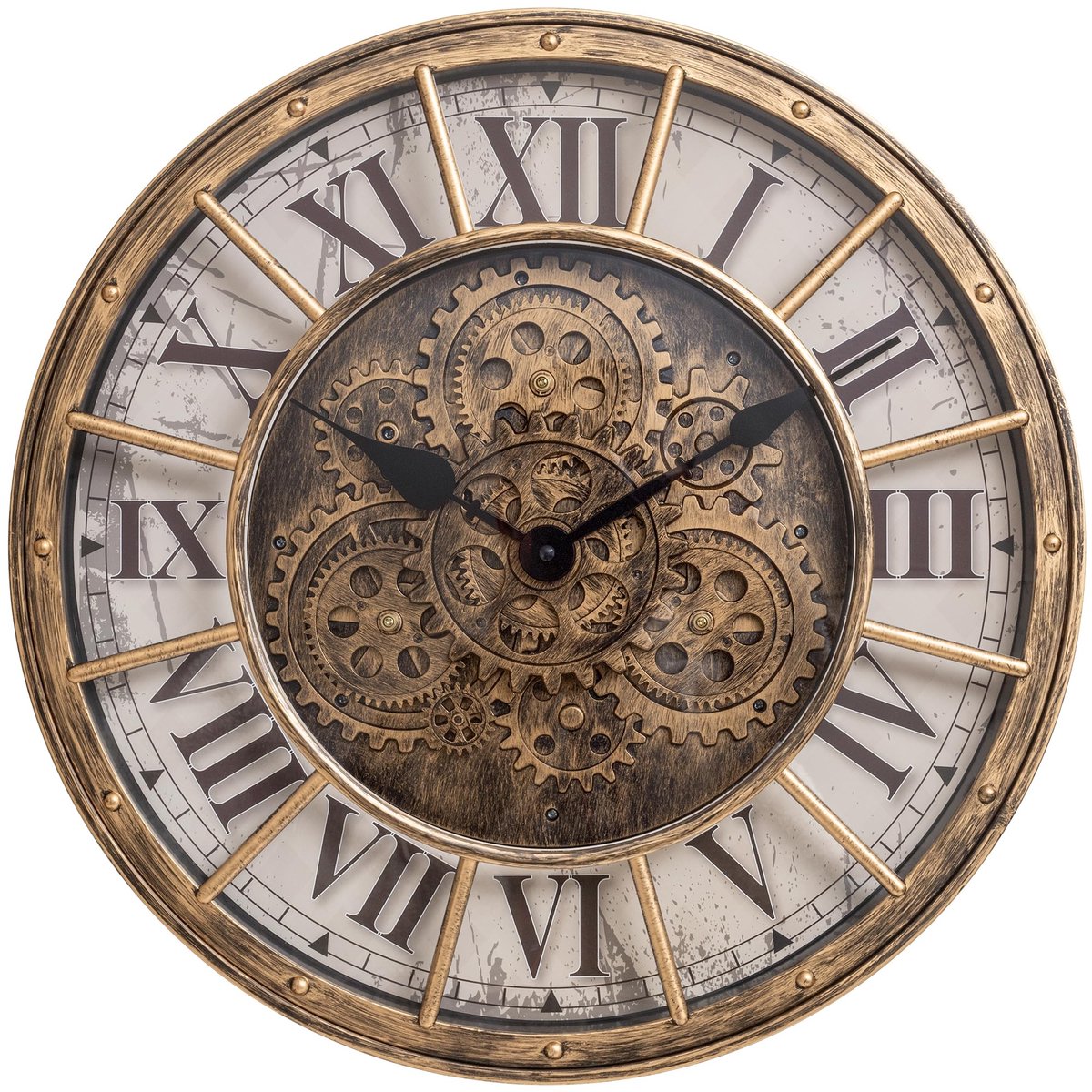 SnelShoppen - LENAUQ Bewegende Tandwielen Wandklok 18 Inch Moderne Retro Koper Roterende Wandklok Unieke Vintage Industriële Klok voor Woonkamer Decor