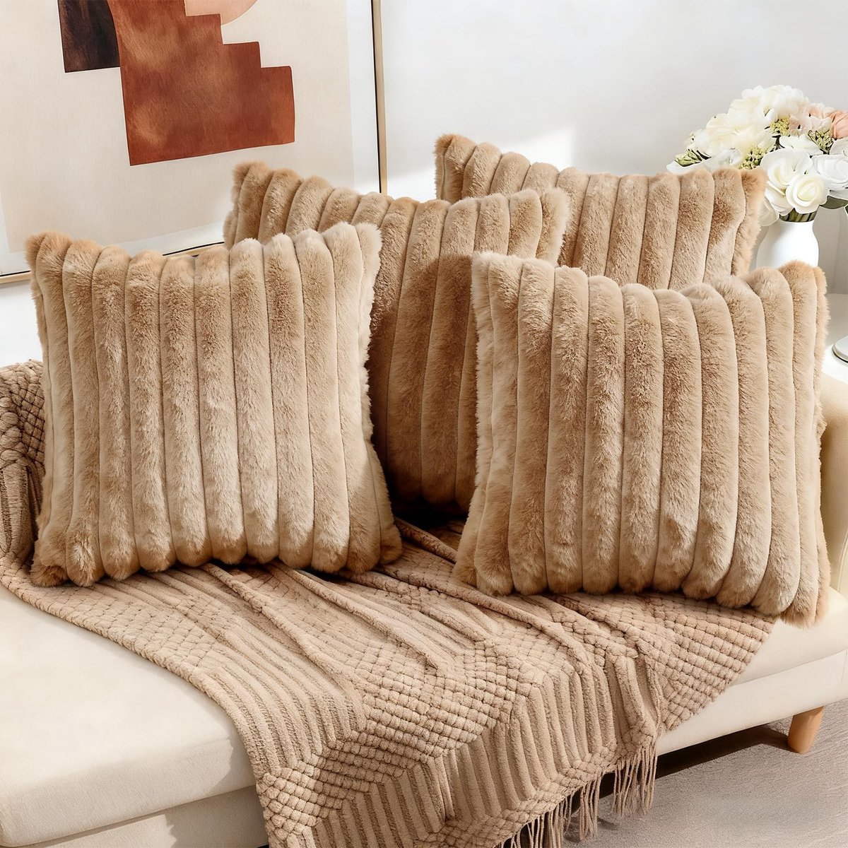 Omgoods - Fluffy Velvet Kussenhoezen 40x40 cm - Set van 4 Camel Kleur