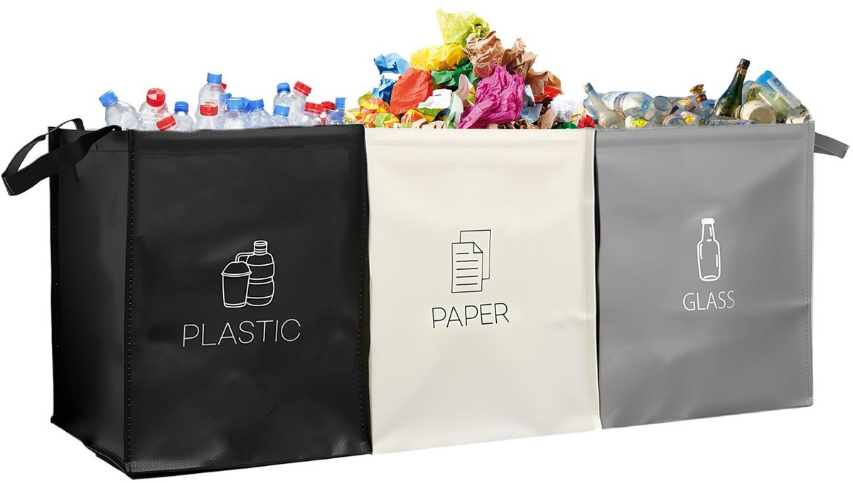 Omgoods - Afval Scheidingssysteem 3-Weg voor Papier, Glas en Plastic