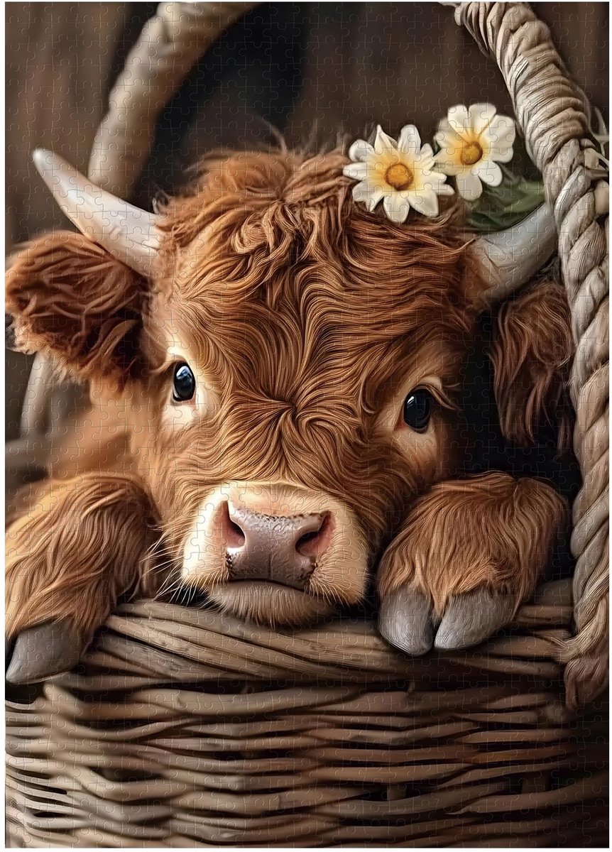 Omgoods - Puzzel van 1000 Stukken Highland Cow Houten Puzzel voor Volwassenen