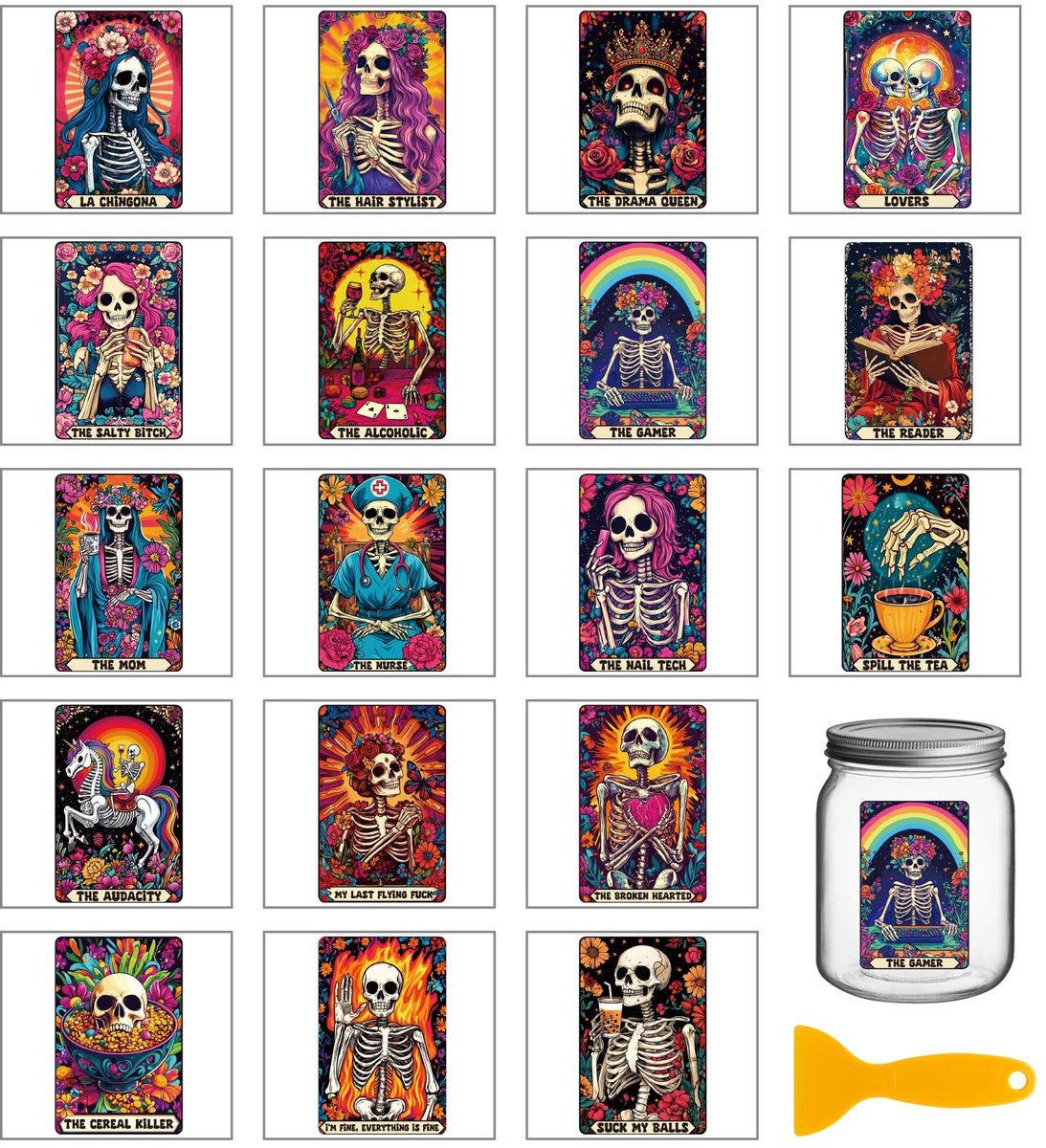 Omgoods - 18 Stukken Kleurrijke Tarot Rub On Transfer Stickers voor Decoratie