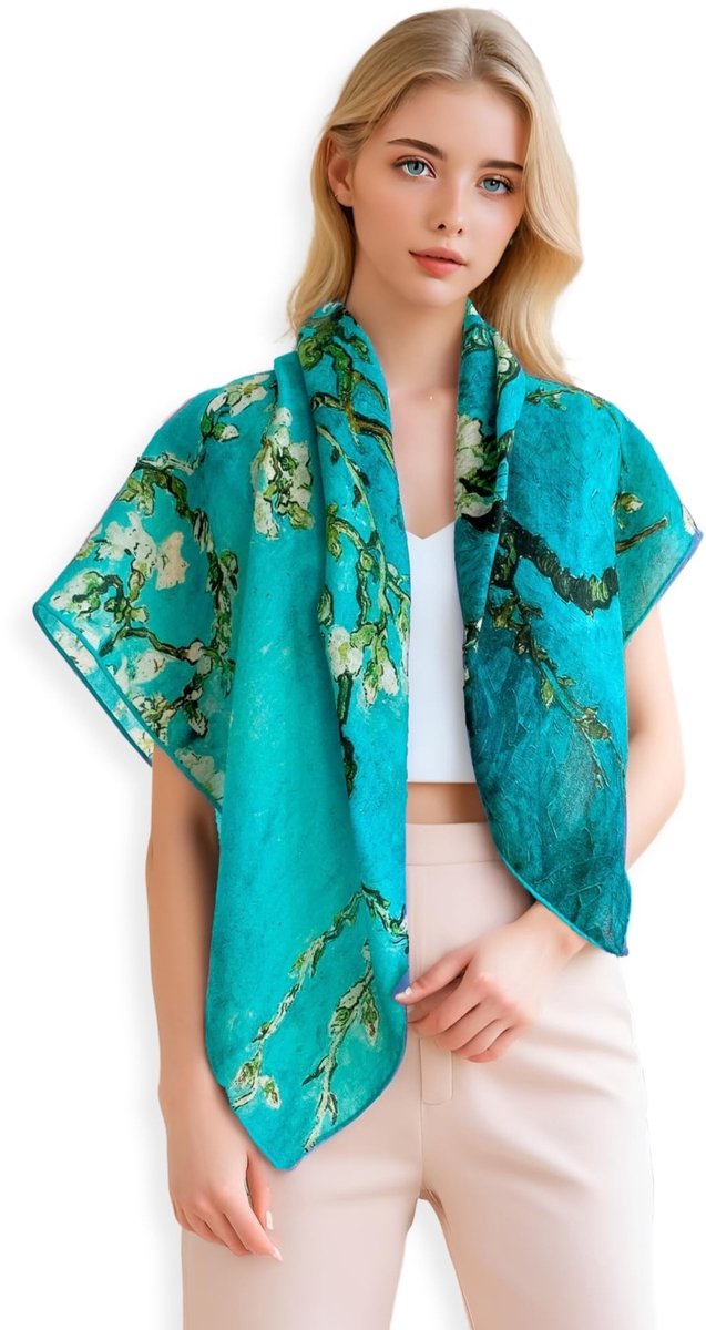 Omgoods - Vrouwelijke Cashmere Sjaal 90 x 90 cm met Artistiek Ontwerp