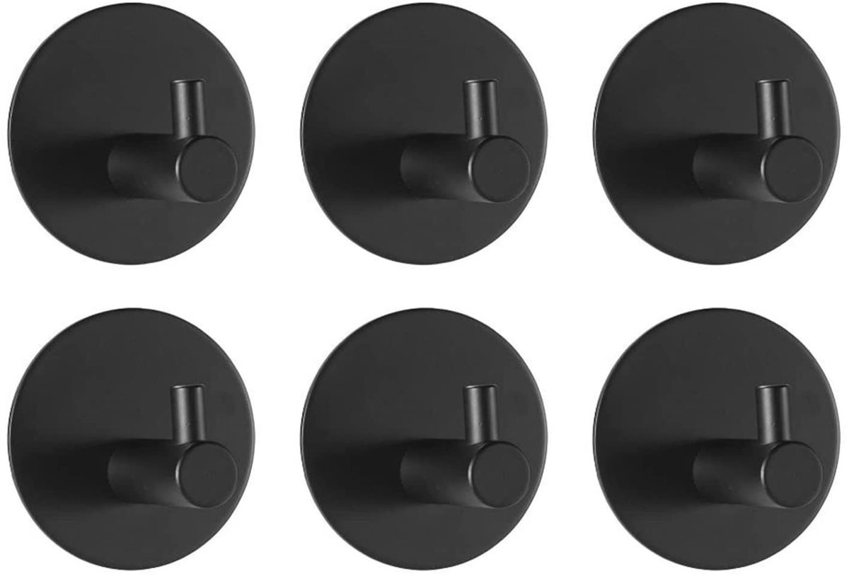 Omgoods - Zelfklevende Haken Zwart Waterdicht RVS - Extra Sterk (6 Stuks)