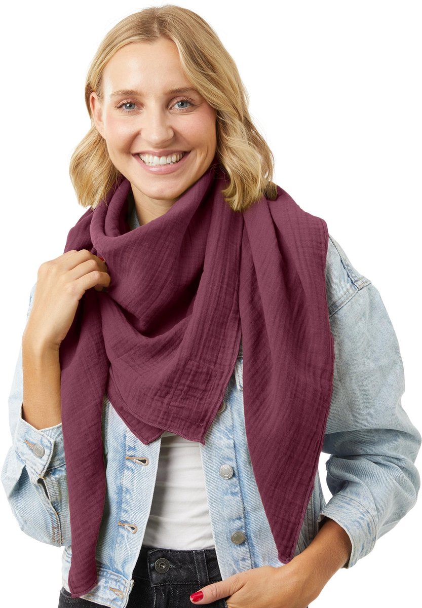 Omgoods - Premium Mousseline Sjaal voor Dames in Bordeauxkleur
