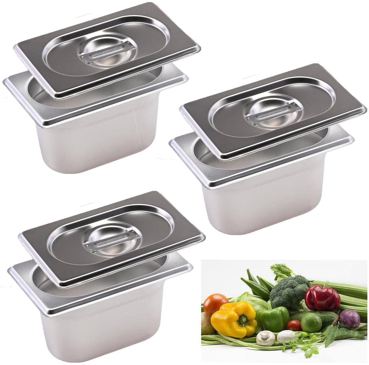 Omgoods - 3 Stuks RVS Gastronomie Pannen met Deksel