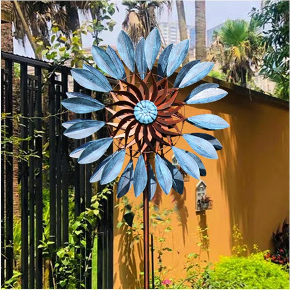 Grote Windspinner - Tuindecoratie Molen - Tuin Aankleden - Dubbele Rotoren - 213 cm Hoog - Metaal