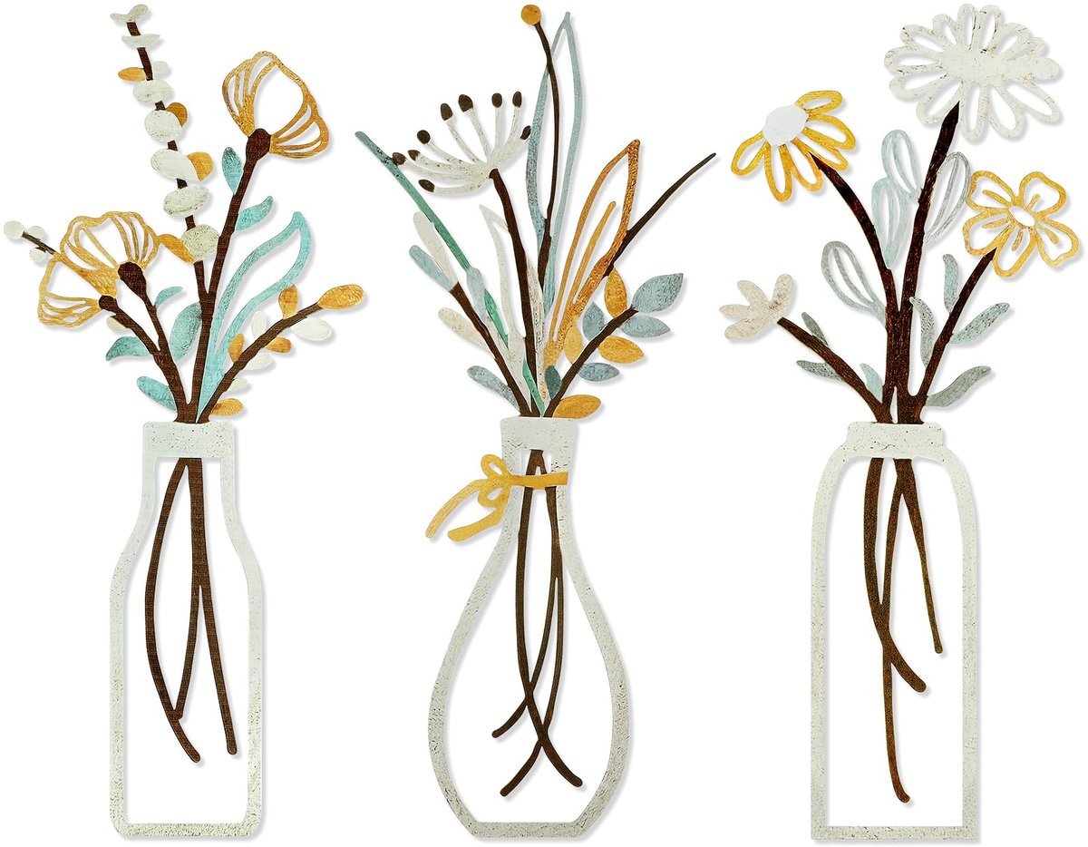 Omgoods - 3 Stuks Metalen Bloem Wanddecoratie - Minimalistisch Goud