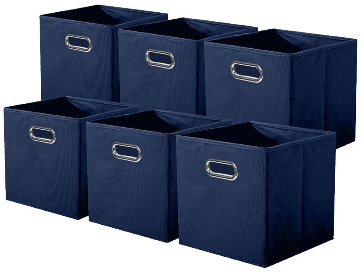Omgoods - Set van 6 Vouwbare Opbergdozen met Handvatten, Diep Blauw